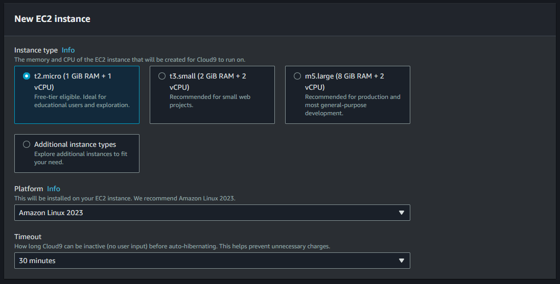 Cloud9 Create - instance type